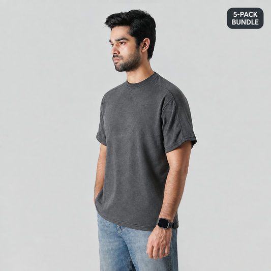 Acid-wash T-shirt with 5-Pack Bundle badge